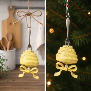 Fettuccine Alfredo Christmas Ornament – Handmade Clay Pasta Ornament with Fork